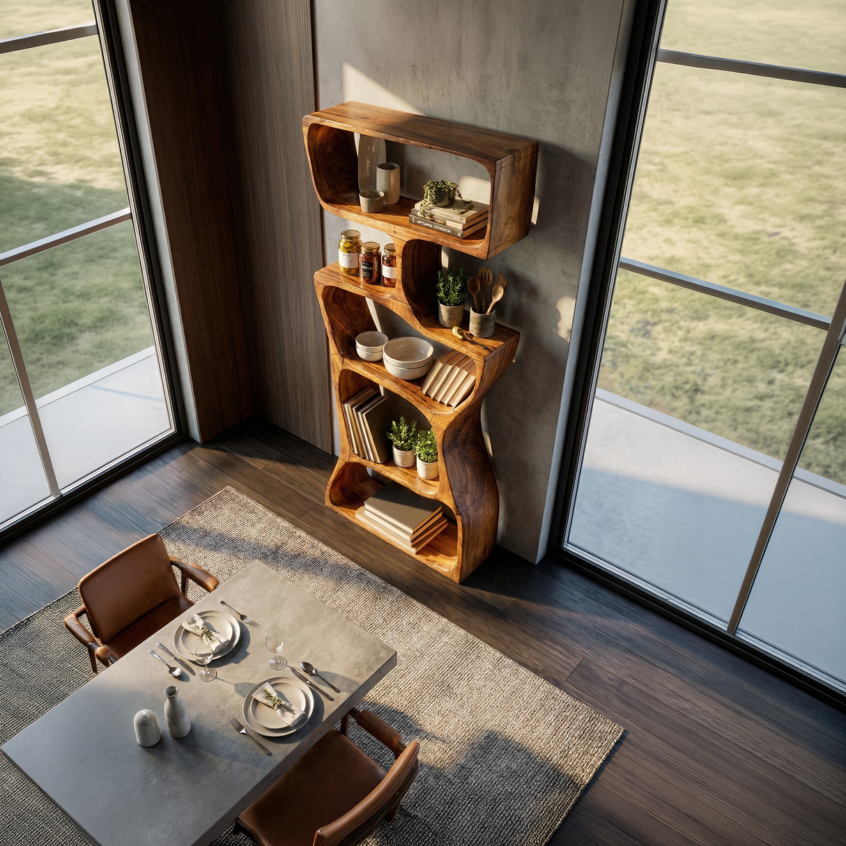 Modern Asymmetrical Bookshelf Reading Nook Display