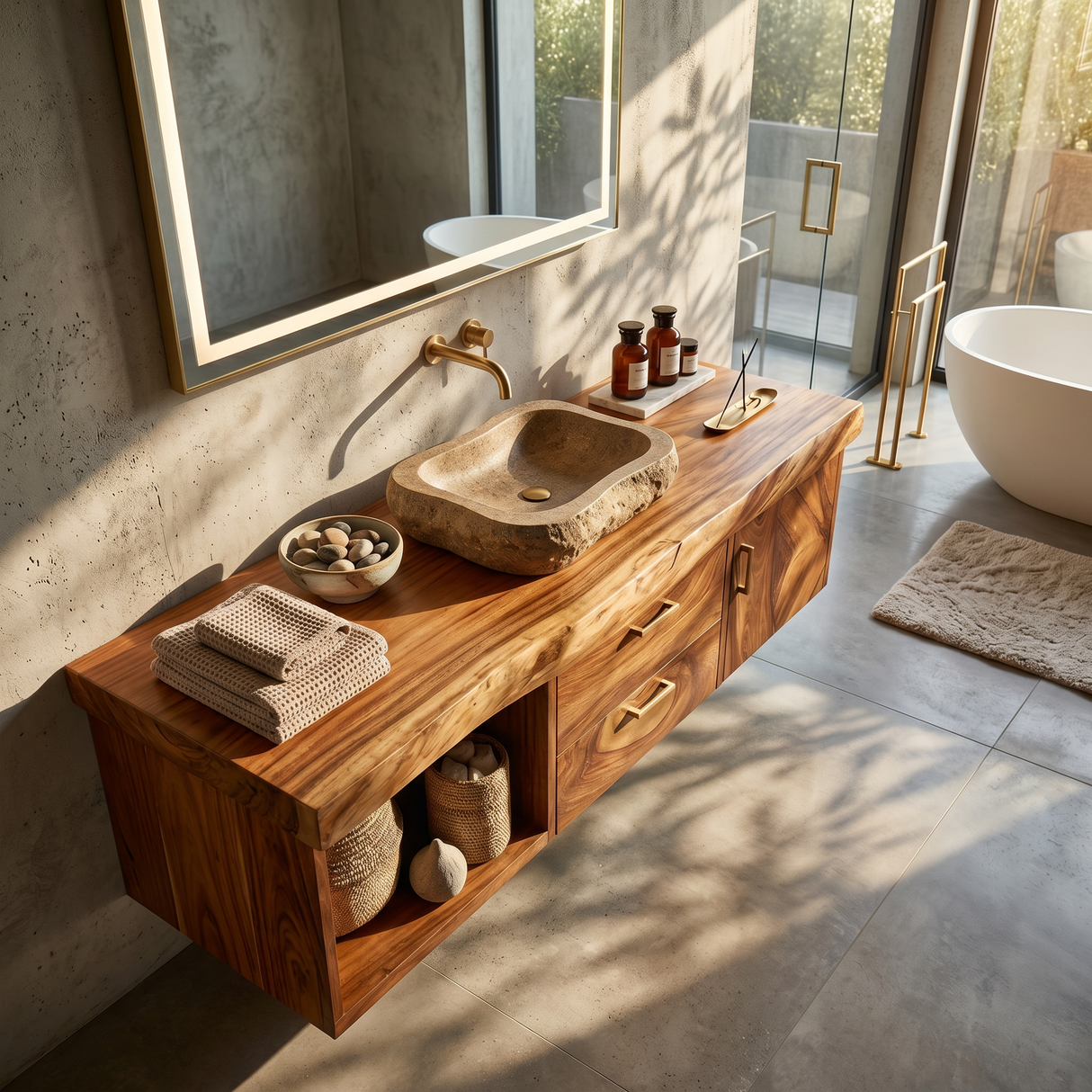 Scandinavian Wood Vanity Boutique Hotel Bathroom
