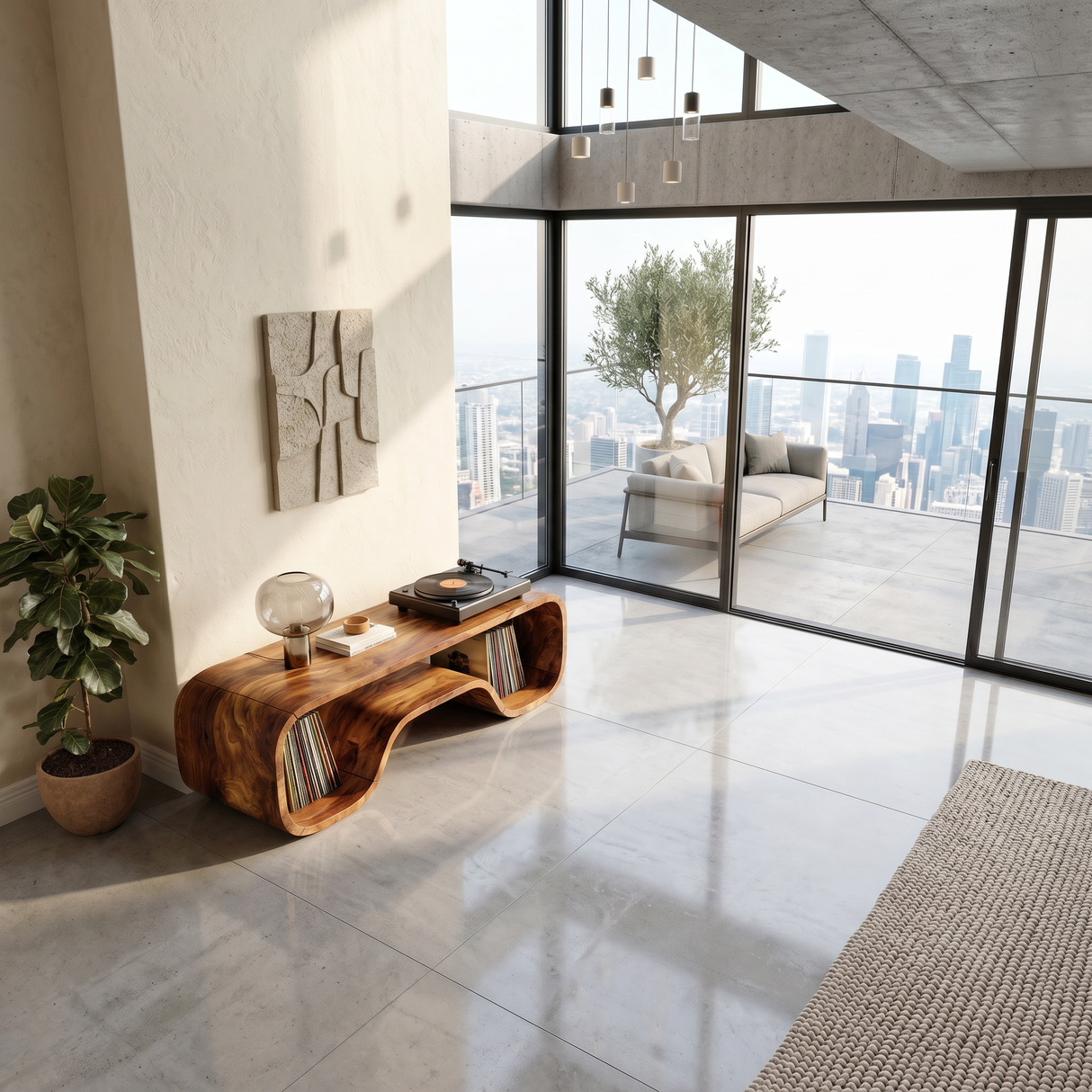 Organic Wave Turntable Stand Contemporary Living Room
