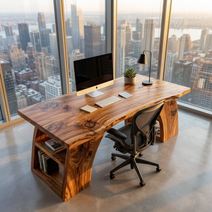 Contemporary Wooden Desk With Open Shelving For Home Office