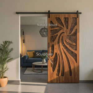 Artistic Sliding Door With Layered Carved Design For Interior