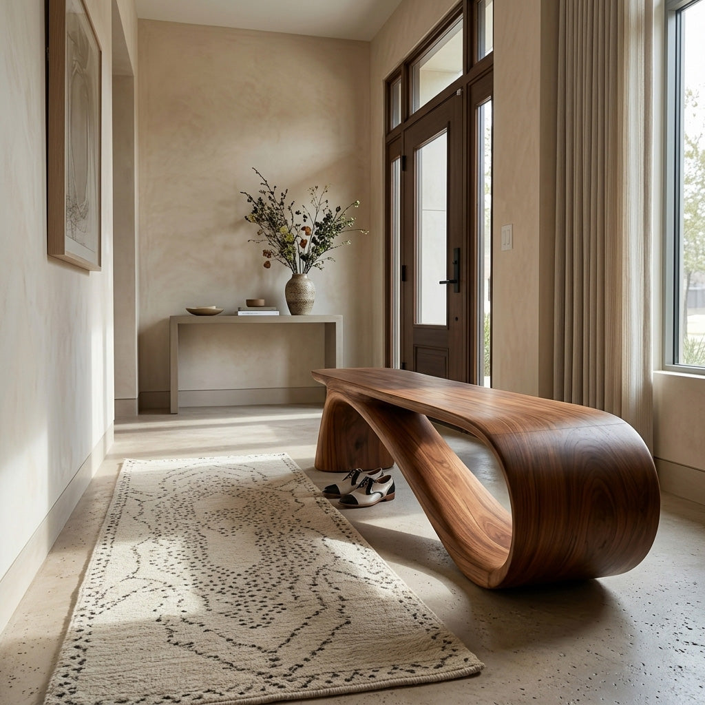 Minimalist Wooden Bench For Living Room Accent Decor