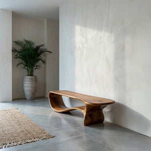 Minimalist Curved Natural Wood Bench For Living Room Decor