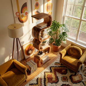Rustic Farmhouse Wavy Bookshelf Bedroom Corner Display