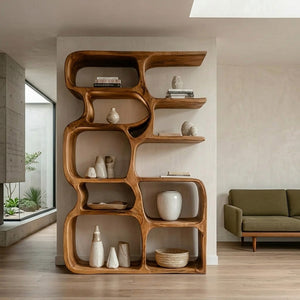 Minimalist Artistic Natural Wood Bookshelf For Living Room