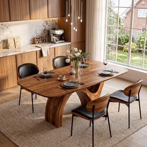 Farmhouse Wooden Dining Table With Organic Shape For Kitchen