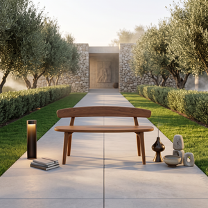Organic Outdoor Bench With Curved Backrest For Patio