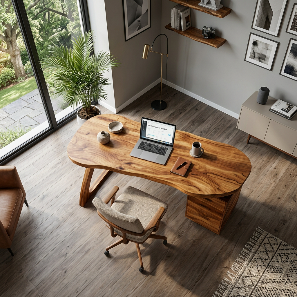 Modern Wooden Desk With Storage Drawers For Home Office