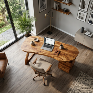 Modern Wooden Desk With Storage Drawers For Home Office