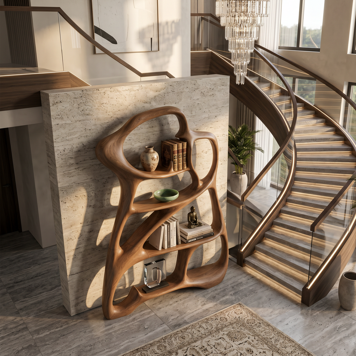 Organic Reading Corner Bookcase For Contemporary Interior