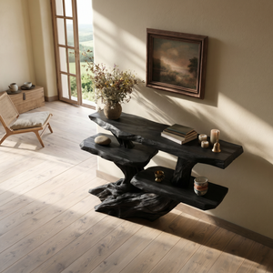 Mediterranean Burnt Wood Hallway Table For Villa Interior