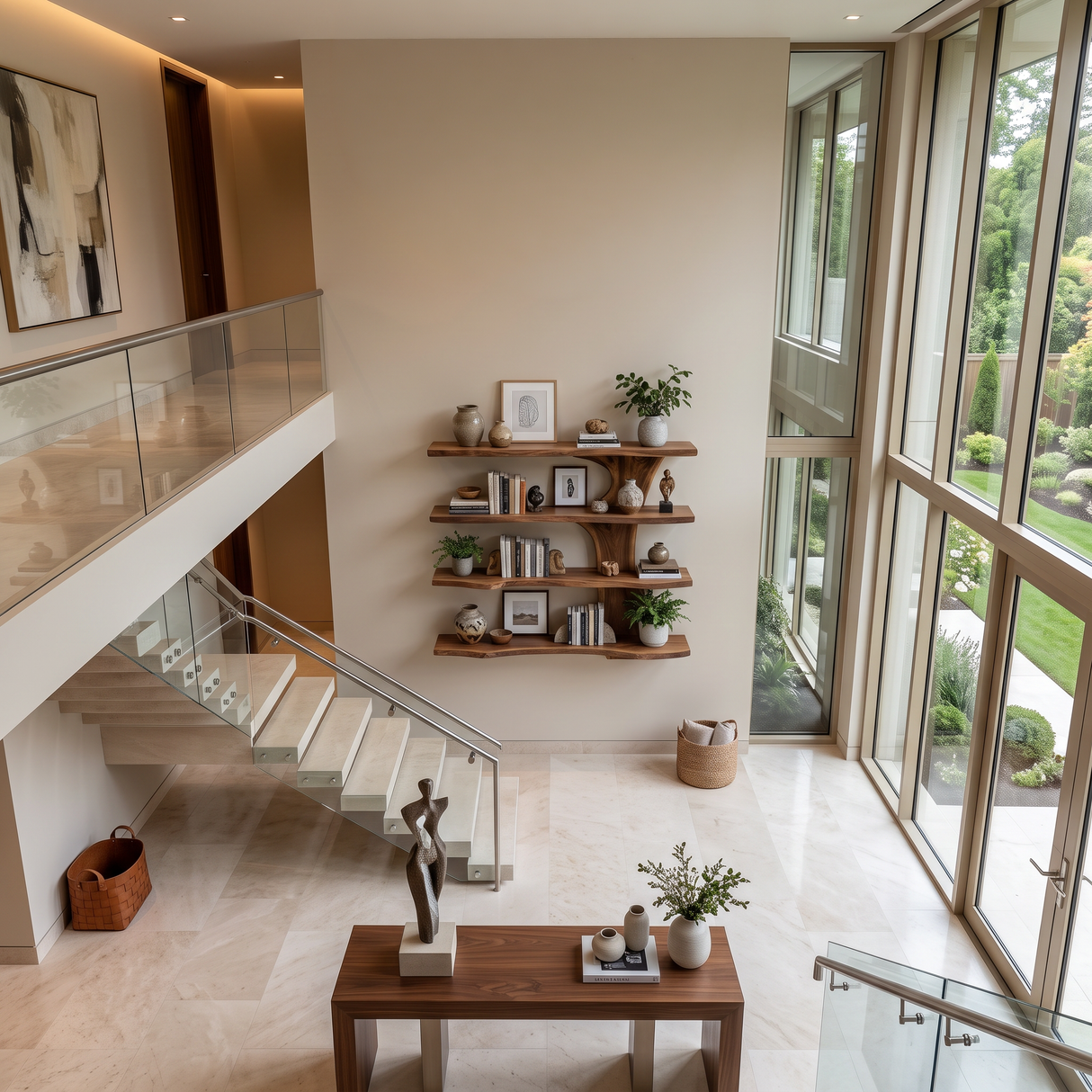 Artistic Wooden Bookshelf For Japandi Modern Interior