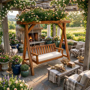 Elegant Wooden Swing With Planter Frame