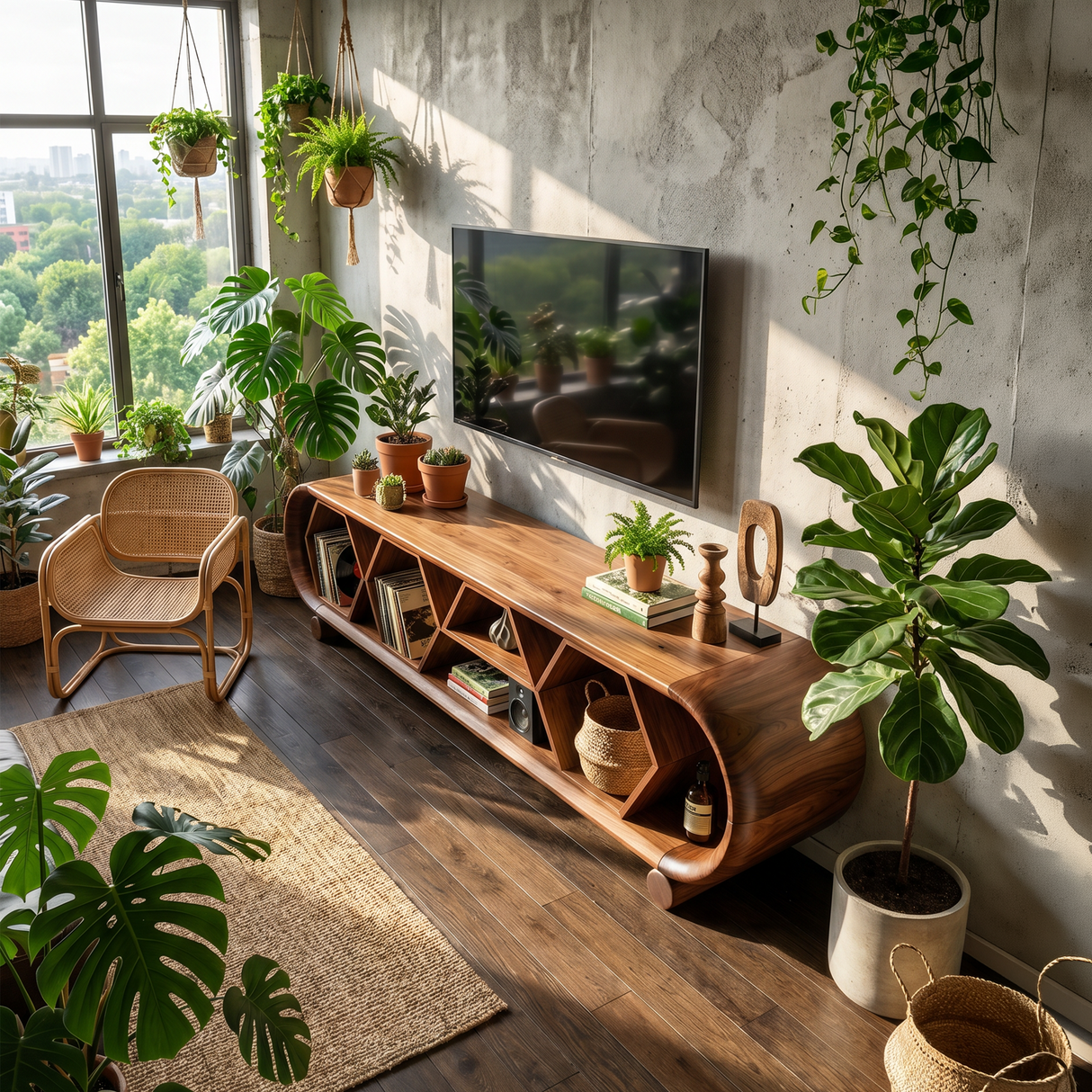 Modern Rounded TV Stand For Family Gathering Space
