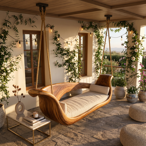 Artistic Sculptural Wooden Swing Bed Coastal Living Collection