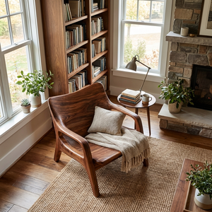 Modern Natural Wood Chair Curved Arm Design For Home
