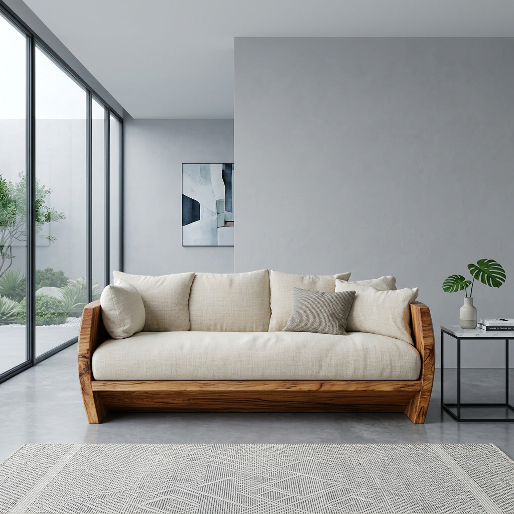 Minimalist Natural Wood Sofa For Living Room