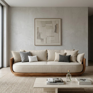 Modern Wooden Sofa With Flowing Rounded Edges For Home