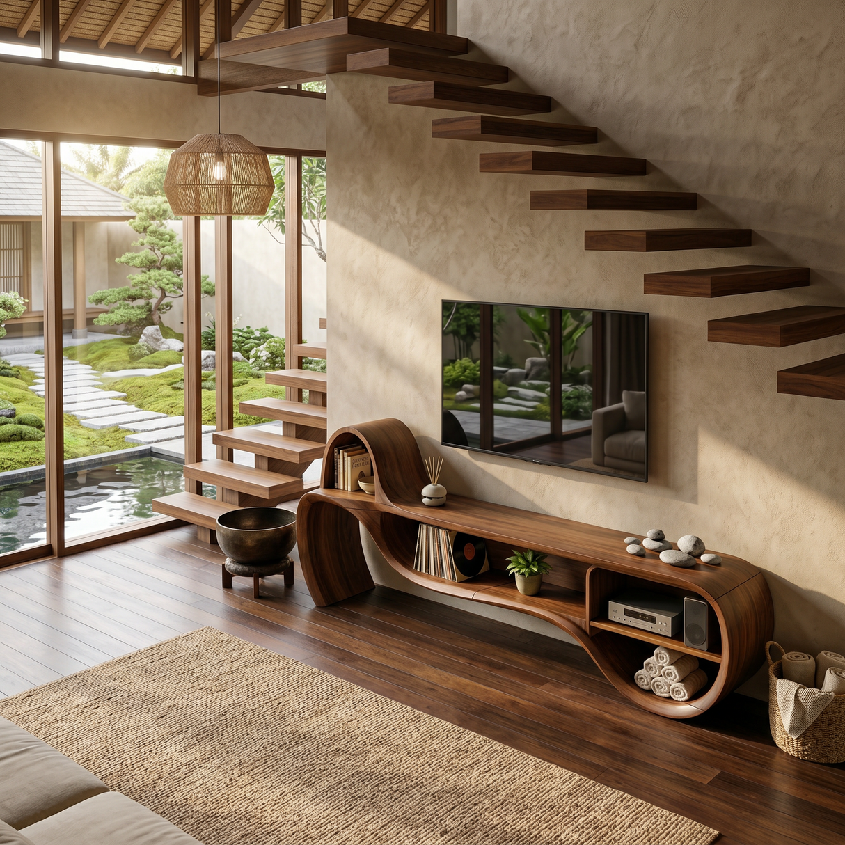 Modern Floating TV Console For Family Lounge Interior