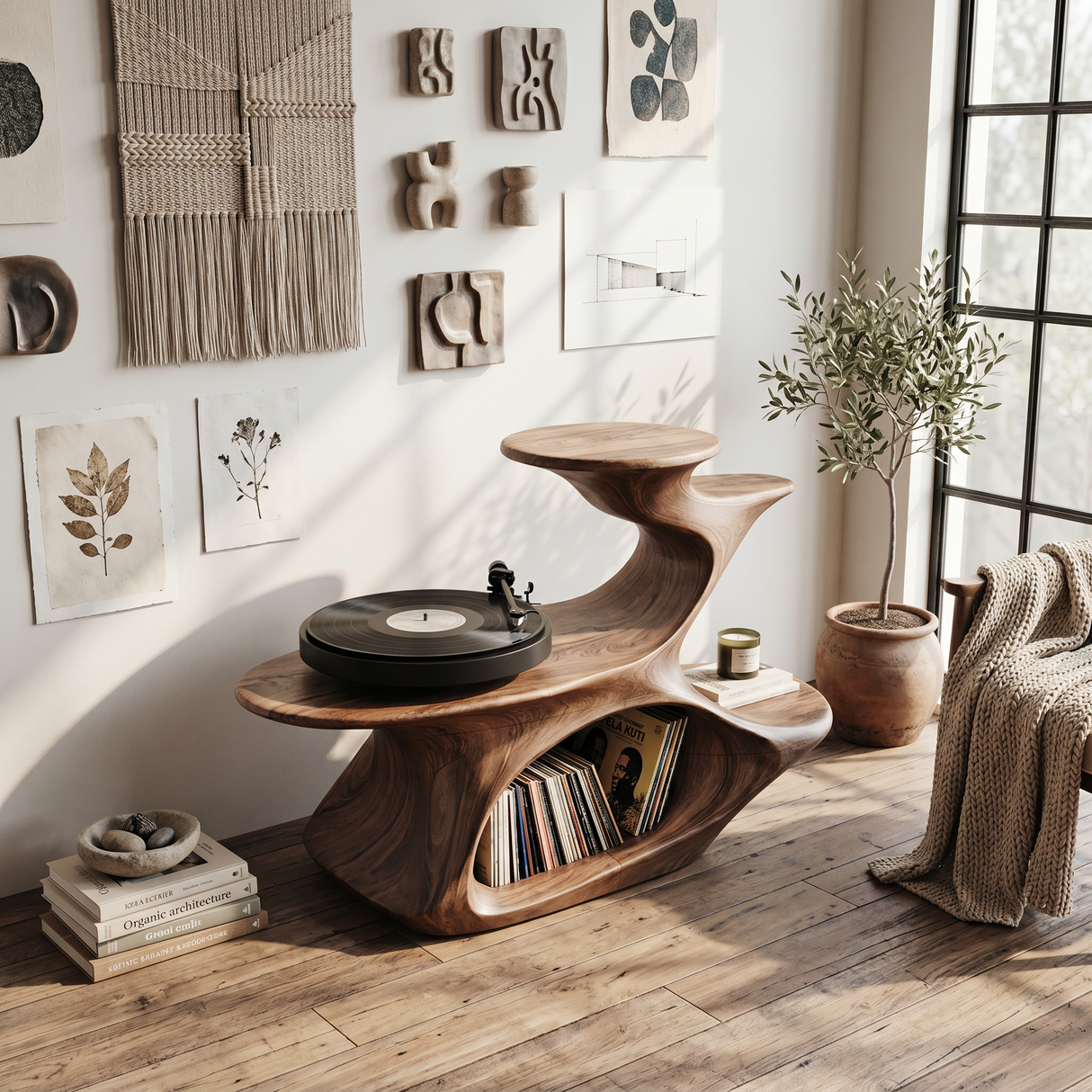 Handcrafted Live Edge Record Stand Unique Living Room
