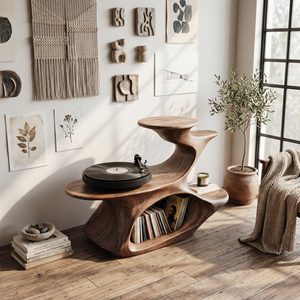Handcrafted Live Edge Record Stand Unique Living Room