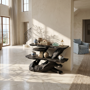 Resort Black Wood Console Table For Poolside Villa
