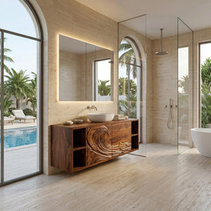 Modern Ocean Wave Bathroom Vanity With Open Storage For Bathroom