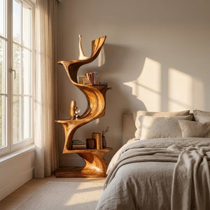 Organic Modern Natural Wood Bookshelf For Home Decor Corner