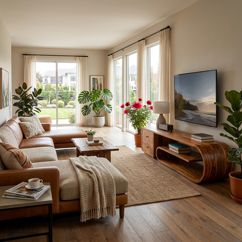 Modern TV Stand With Rounded Form For Living Room Space