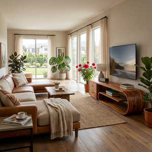Modern TV Stand With Rounded Form For Living Room Space
