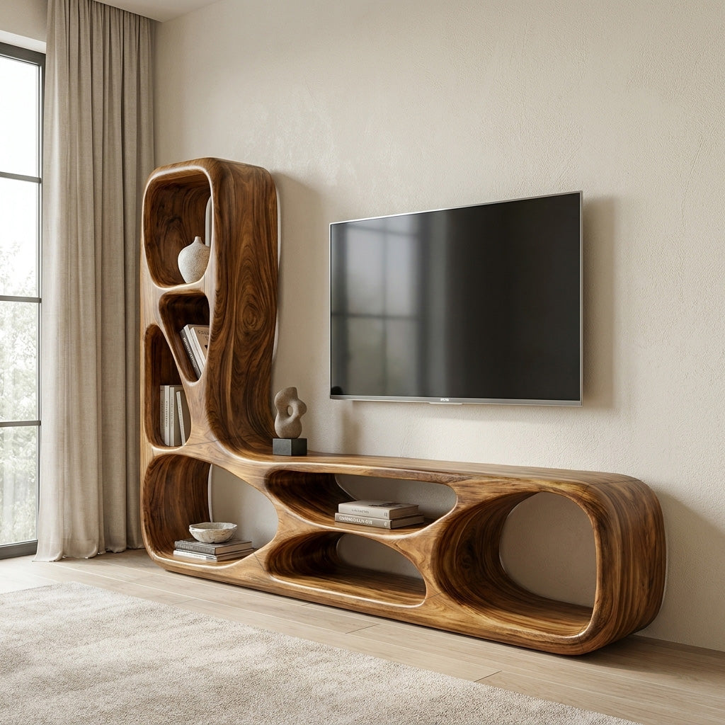 Organic Natural Wood TV Wall Unit For Living Room