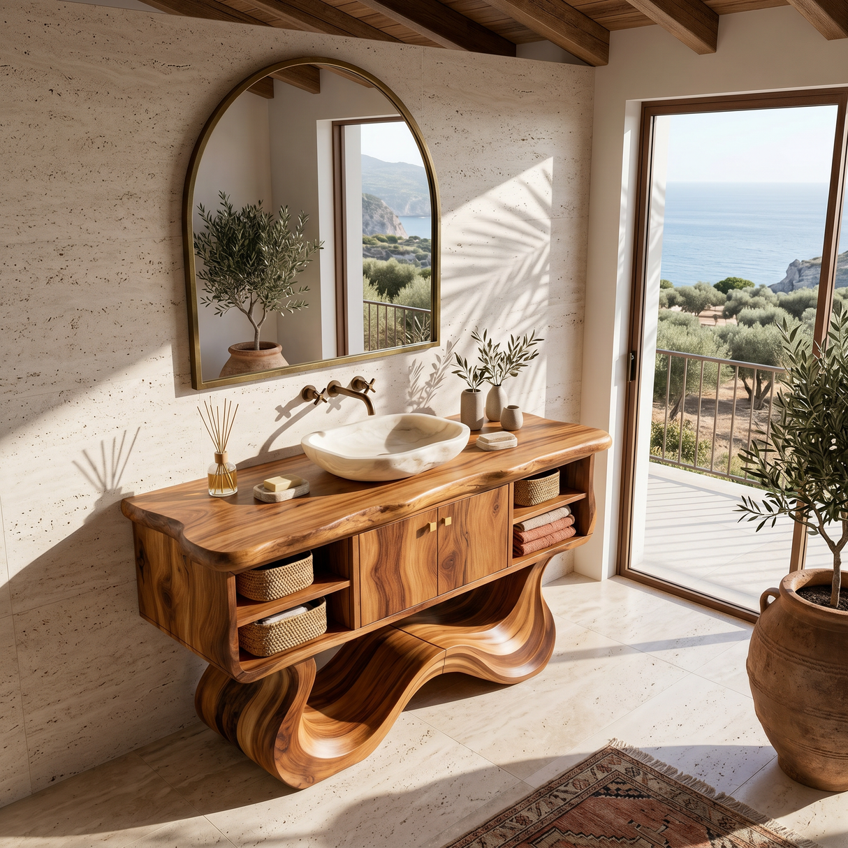 Modern Organic Vanity With Open Shelf For Spa Bathroom