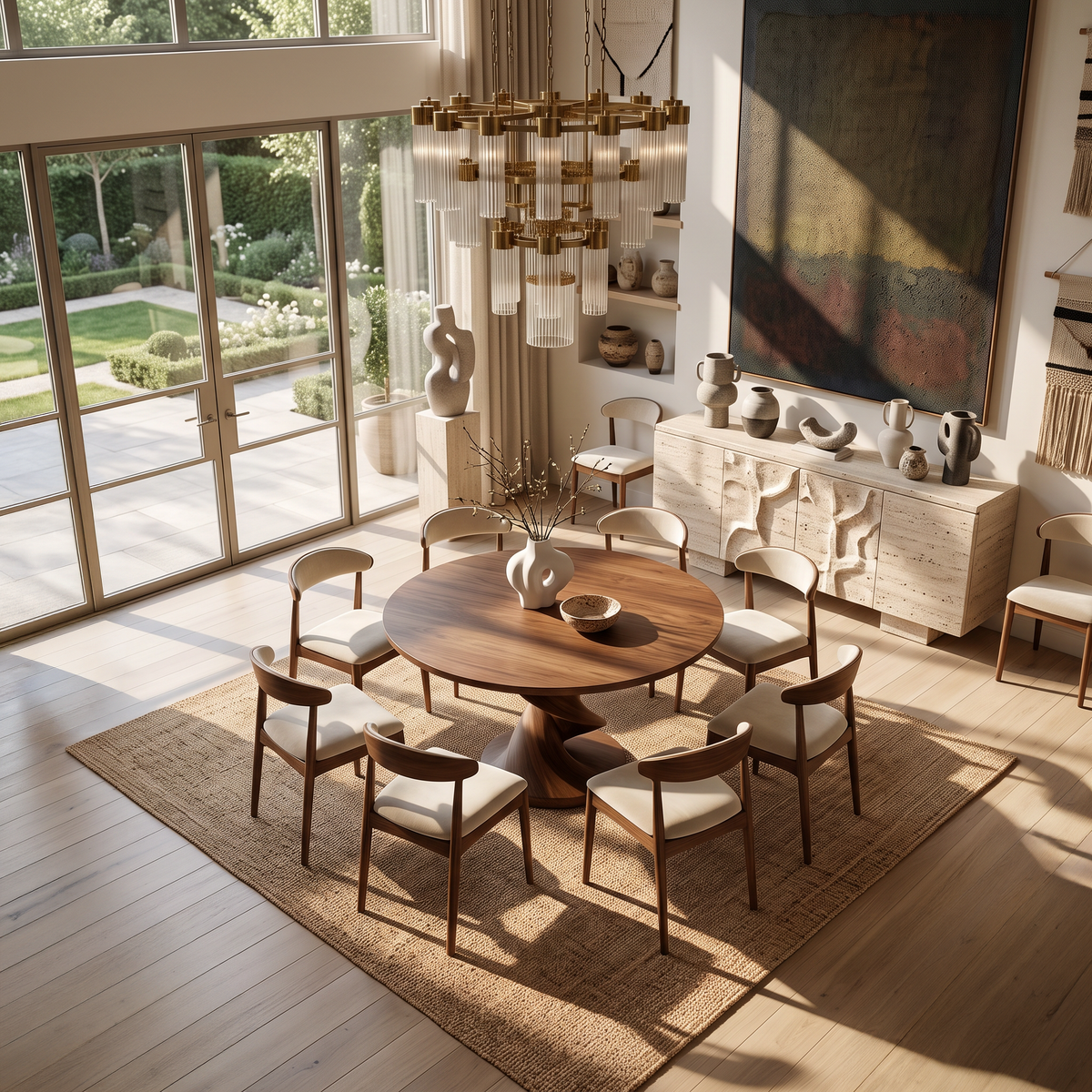 Modern Round Dining Table With Sculptural Spiral Pedestal For Kitchen