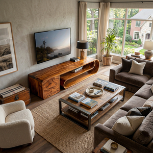 Wooden TV Console With Drawers For Living Room Setup
