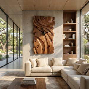Rustic Wooden Wall Clock With Carved Design For Home