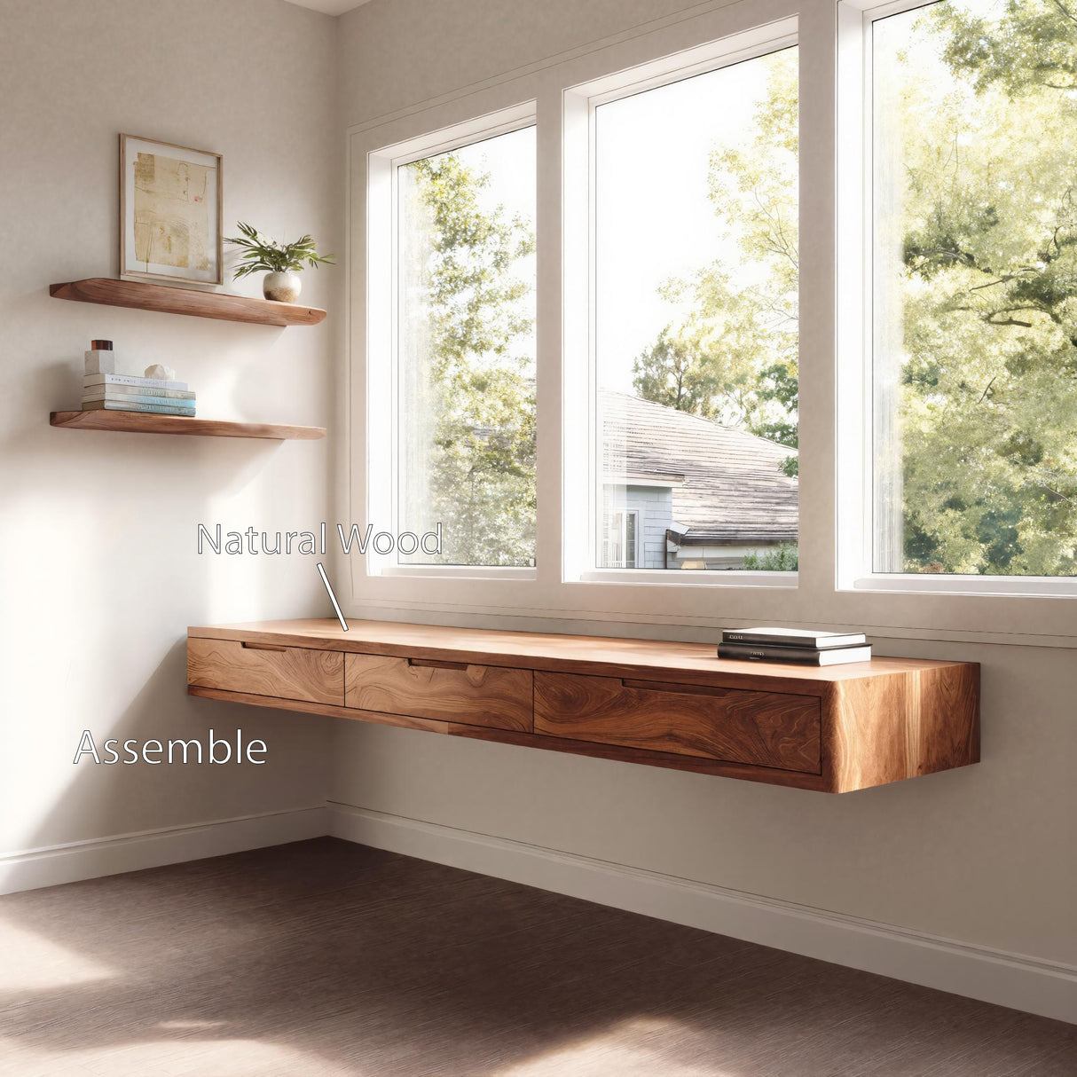 Modern Floating Desk With Drawers For Home Office