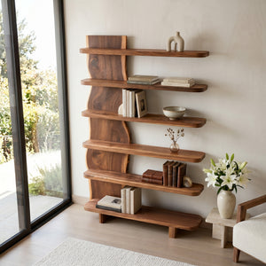 Modern Organic Wooden Standing Shelf For Lounge Area