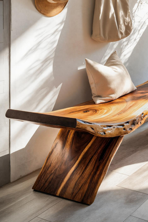 Rustic Live Edge Bench With Organic Curves For Entryway