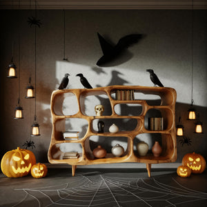 Rustic Halloween Artistic Wood Bookcase For Living Room Or Office