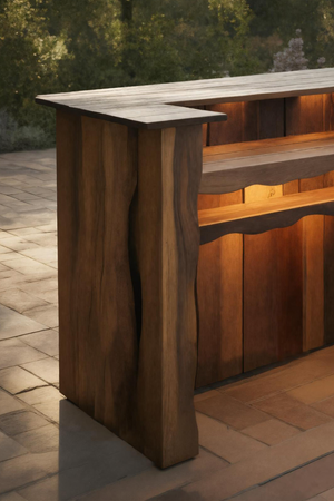 Rustic Outdoor Bar Counter With Lighting For Patio Or Garden
