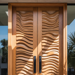 Modern Sculpted Double Door With Wave Carving For Luxury Entryway