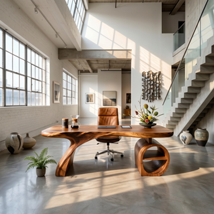 Modern Sculpted Desk With Open Storage For Home Office