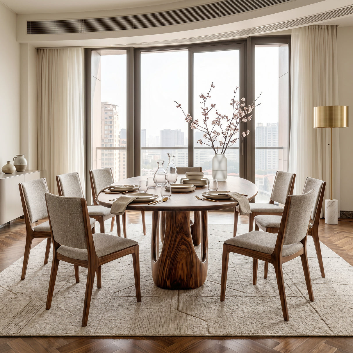 Organic Dining Table With W-shape Base For Dining Room