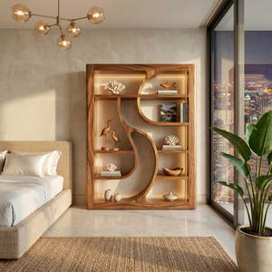 Luxury Wooden Bookshelf Featuring Ambient LED Shelving