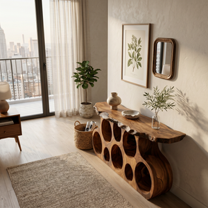 Wooden Console Table With Round Cutout Base For Living Decor
