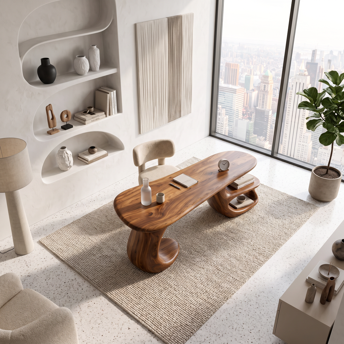 Modern Curved Shelf Desk Home Office Apartment