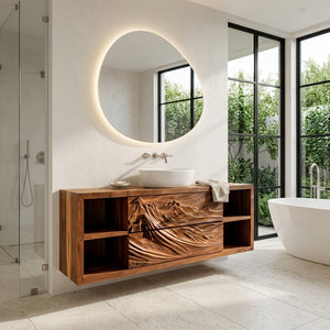 Luxury Mountain Carved Floating Bathroom Vanity For Spa Bathroom