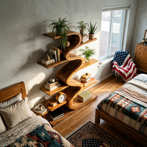 Modern Wooden Bookshelf Flowing Form For Living Room
