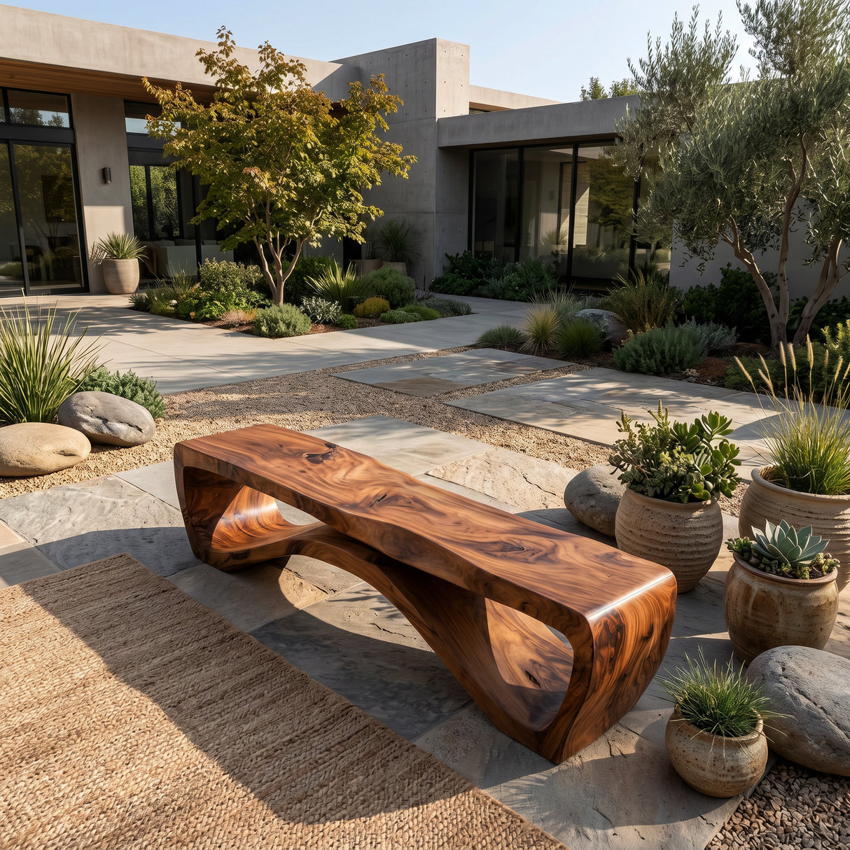Minimalist Wooden Outdoor Bench For Front Yard Walkway