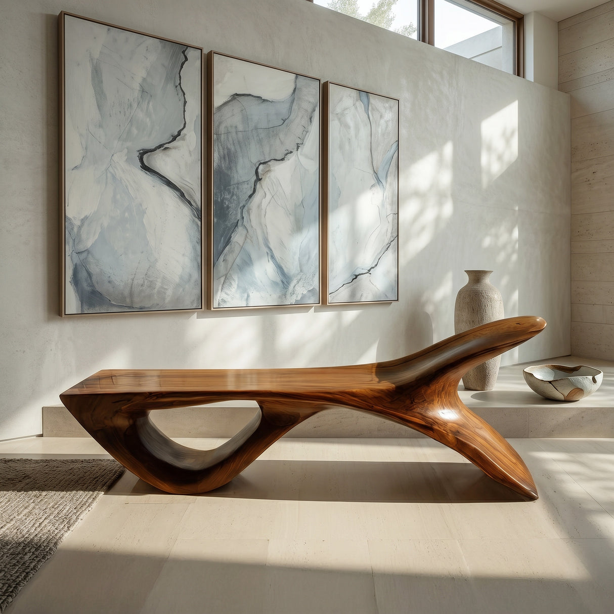 Luxury Wooden Bench With Fish Tail Shape For Living Room